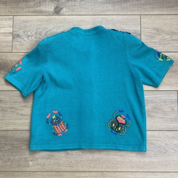 Vintage Michael Simon Scarab Beetle Sweater Unique Insect Beaded‎ Twee - Picture 9 of 14